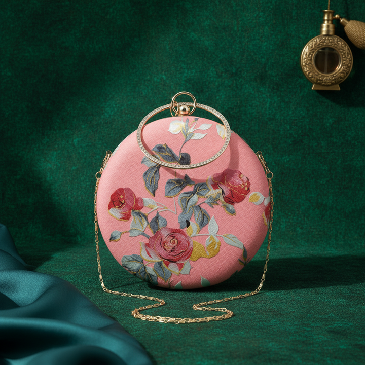 Bubblegum Pink Floral Foil Print Clutch