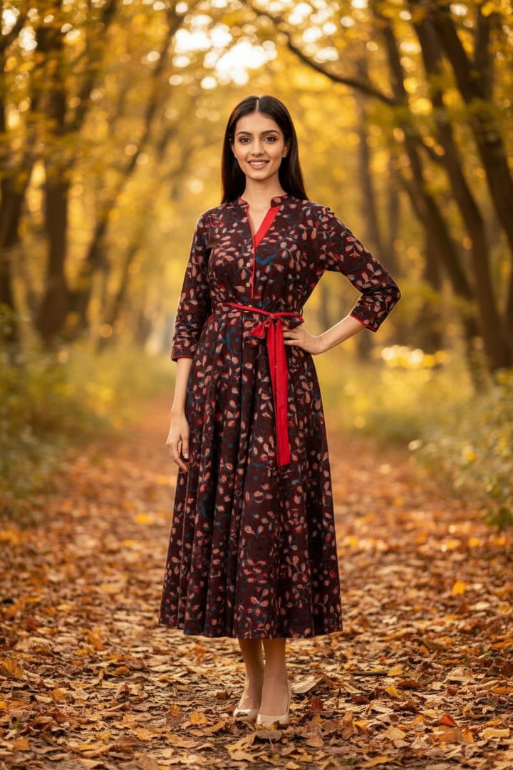 chocolate-brown-ajrakh-printed-dress