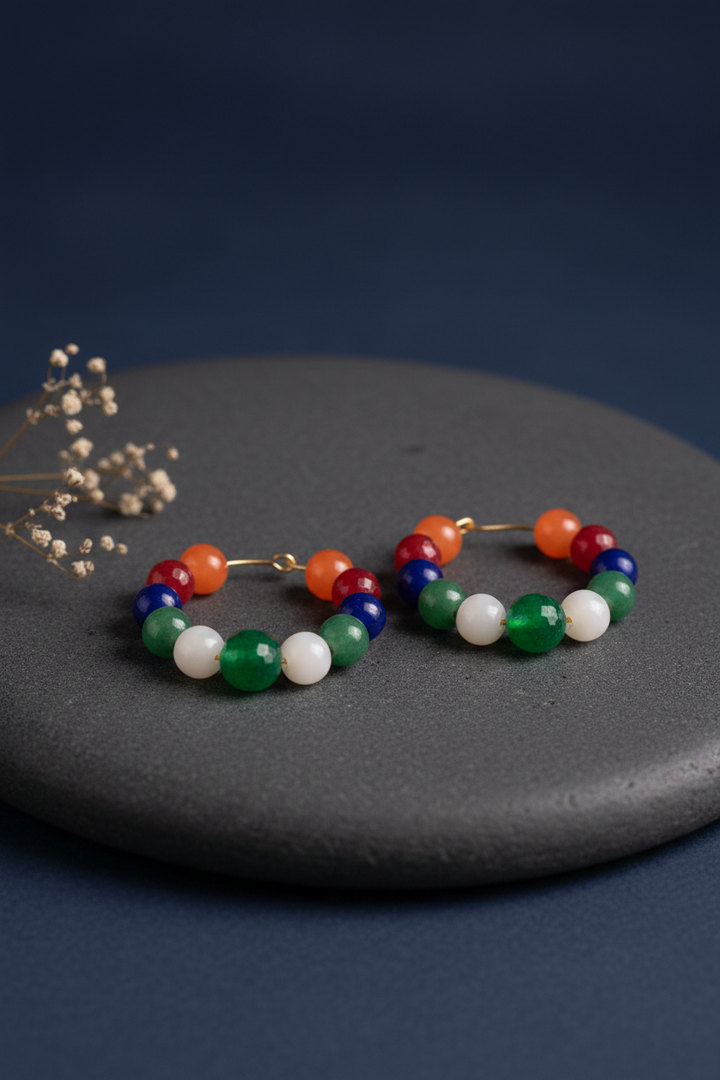 Coloured Honeycomb Stones Hoop Earrings