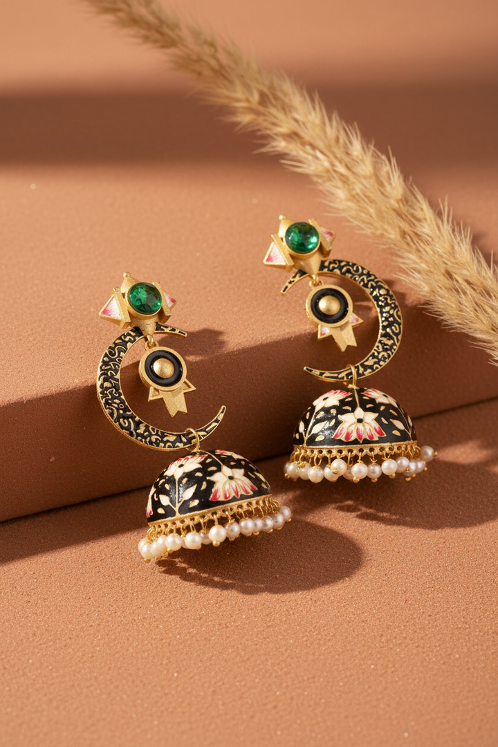 Crescent Moon And Star Motif Jhumki