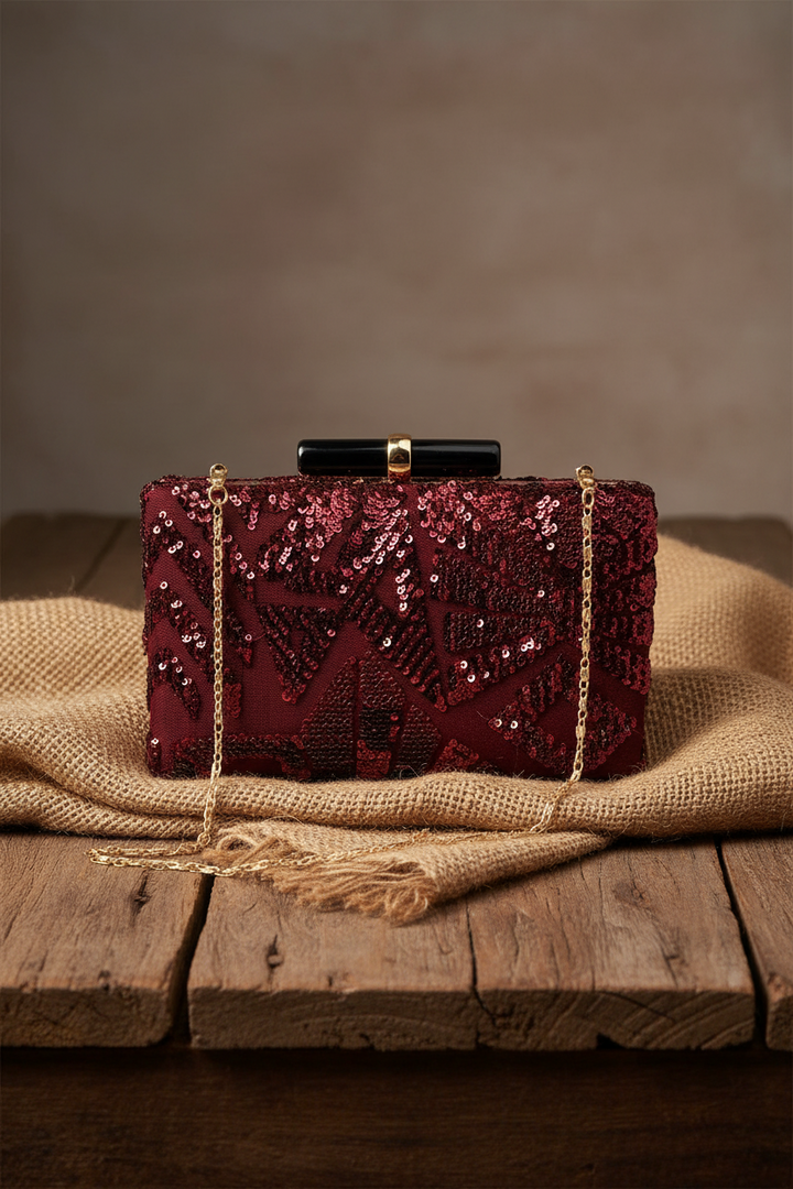 Deep Wine Sequins Clutch