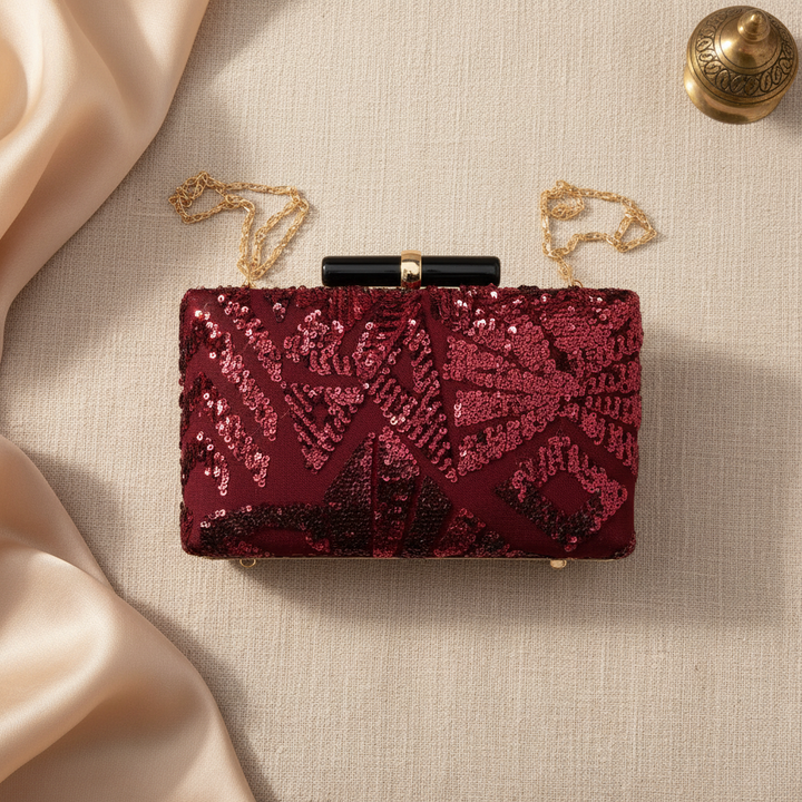 Deep Wine Sequins Clutch