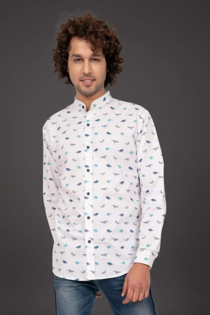 White and Blue Dinosaur Print Shirt