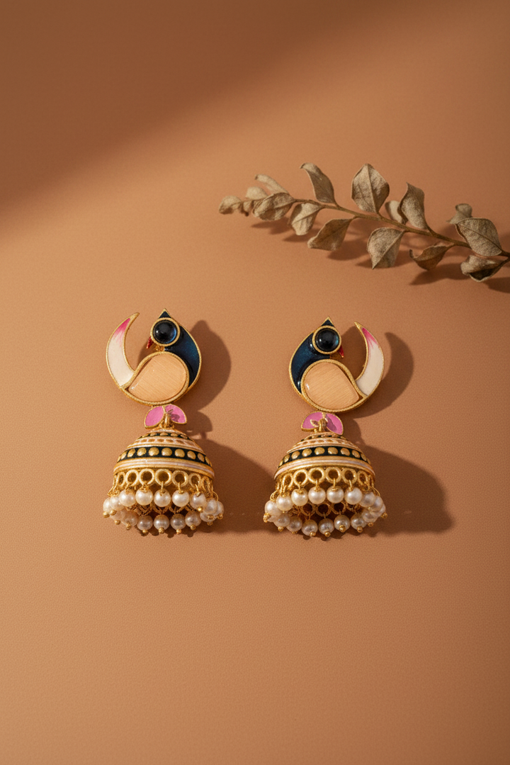 Enameled Peacock Motif Jhumki