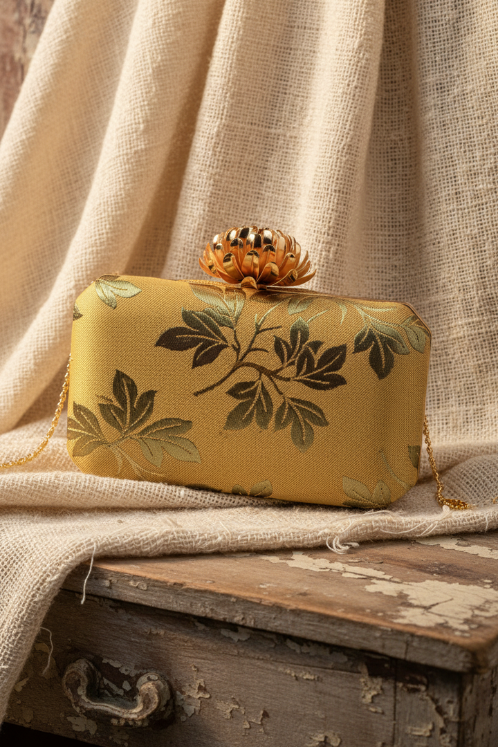 Gold Foil Print Silk Clutch