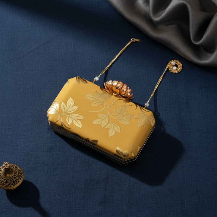 Gold Foil Print Silk Clutch