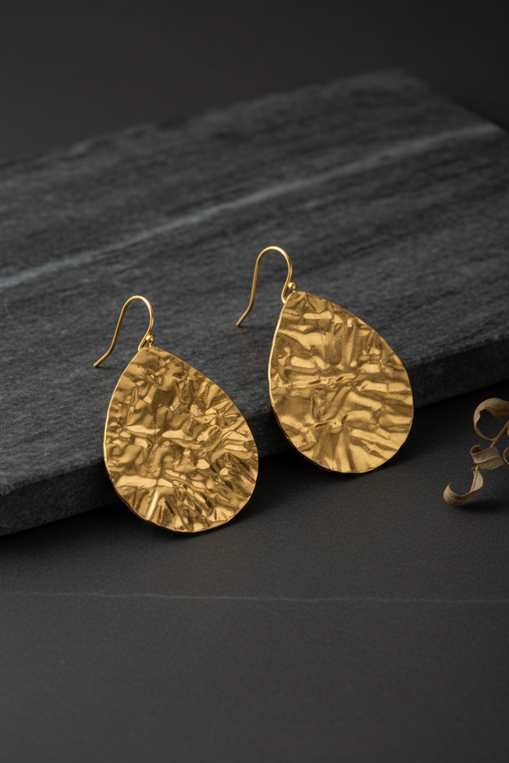 Golden Crumpled Leaf Earrings