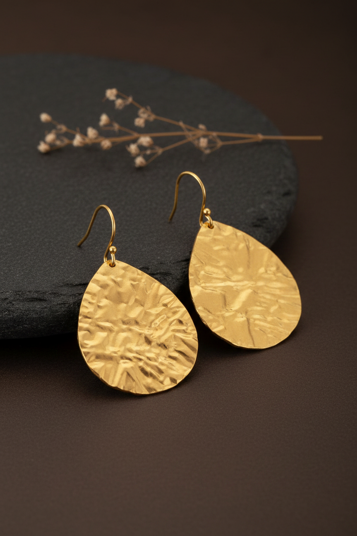 Golden Crumpled Teardrop Earrings