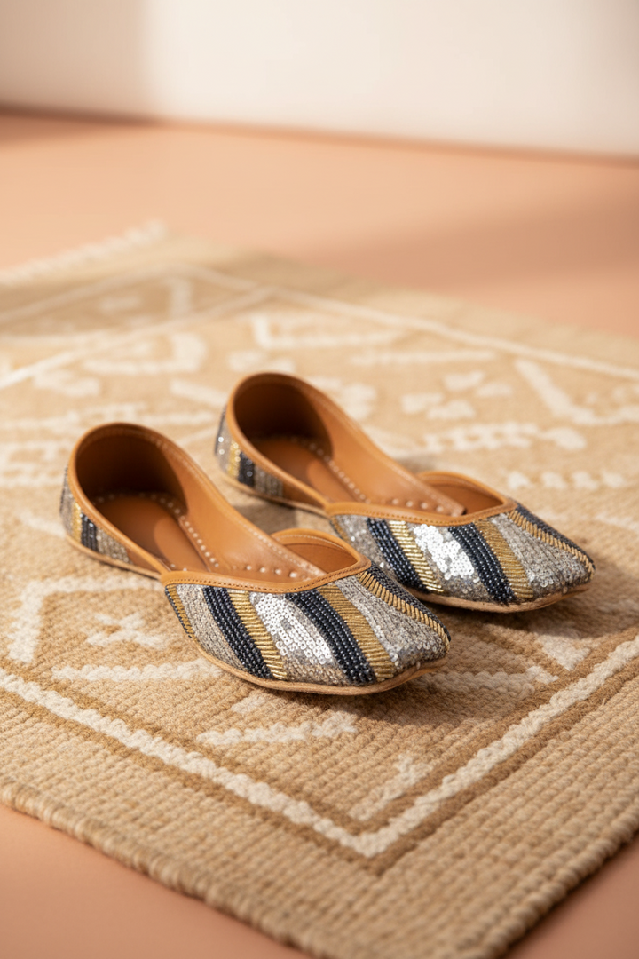 Grey Juttis with Naksi, Katdana, Zari, &amp; Dabka
