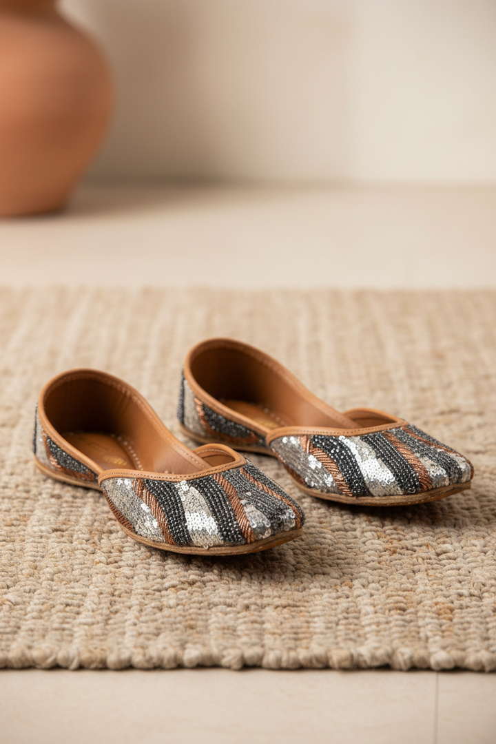 Grey Hand worked Sequined Jutti