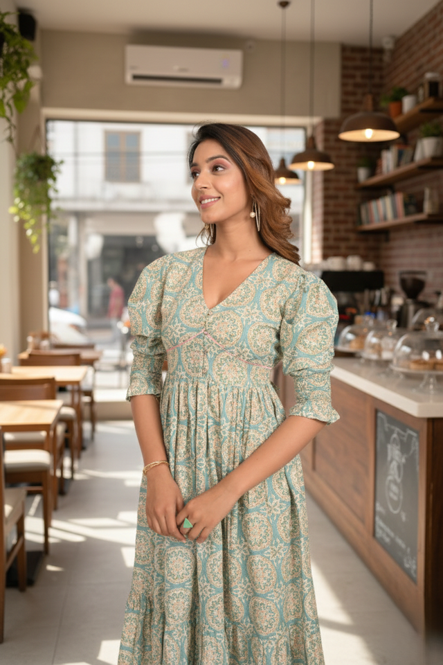 sea-green-printed-tiered-long-dress