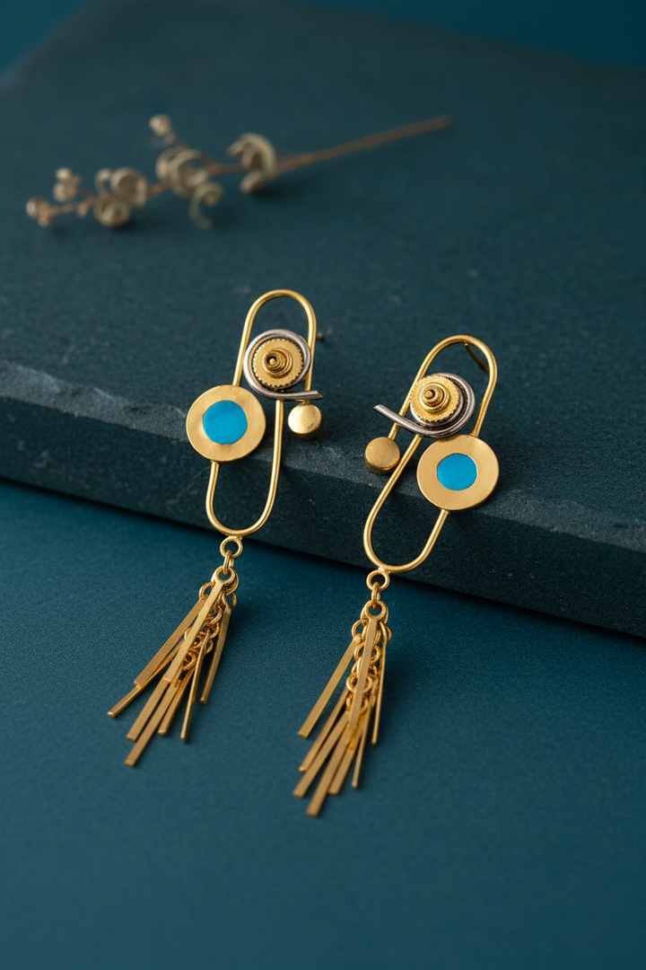 Hues Of Blue With Golden Colour Earrings