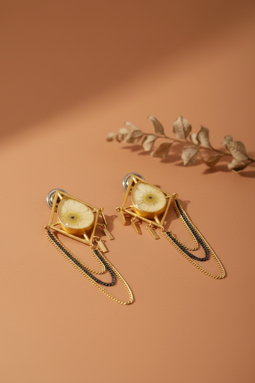 Agate Stone Kite Shape Earring - lifestyle shot on warm earthy terracotta background