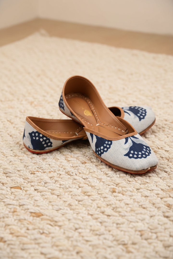 Indigo Blue handblock Floral Print Jutti