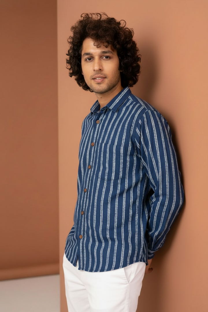 Indigo Dabu Print Shirt