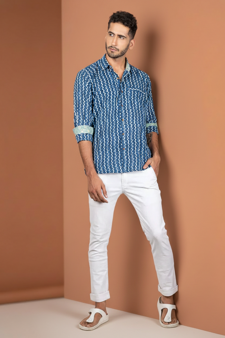 Indigo Dabu Print Shirt