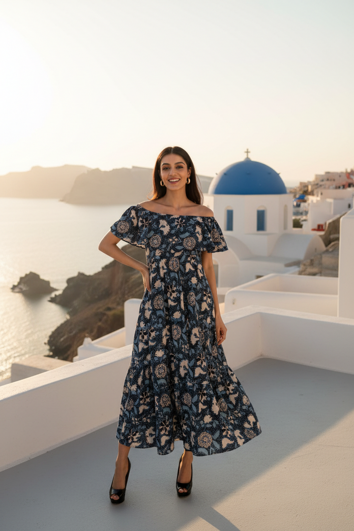 indigo-off-shoulder-dress