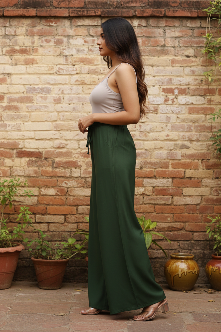 Olive Green Cotton Palazzo for Women | Loose Fit | All-Day Comfort | Soft &amp; Flowy