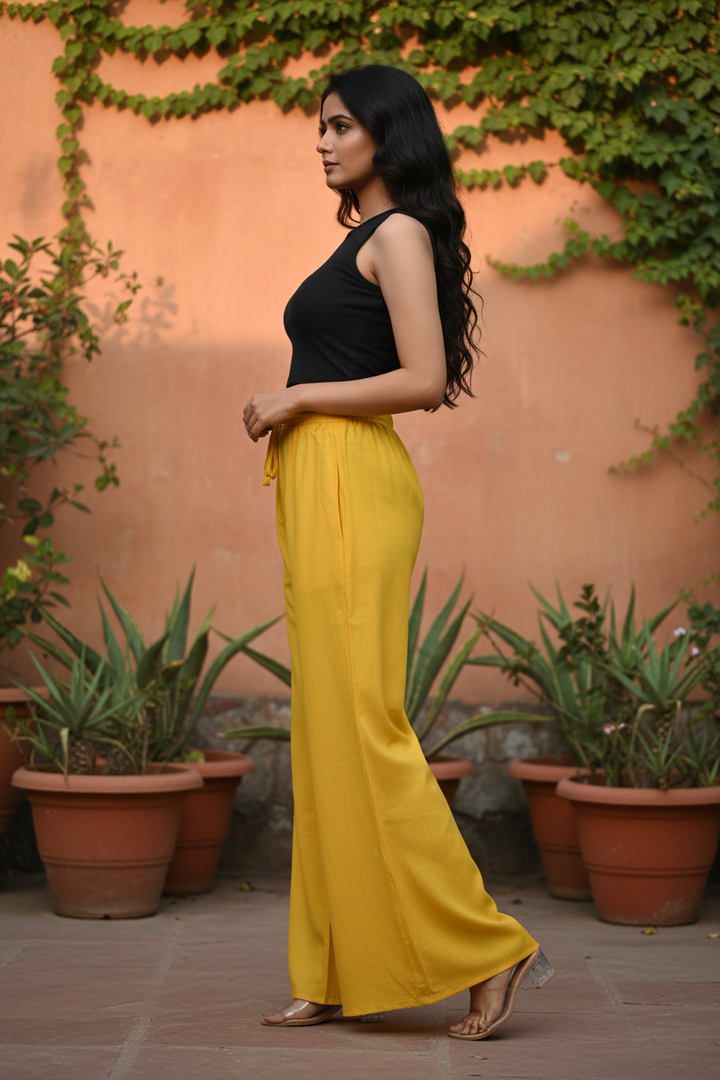 Yellow Cotton Palazzo for Women | Loose Fit | All-Day Comfort | Soft &amp; Flowy