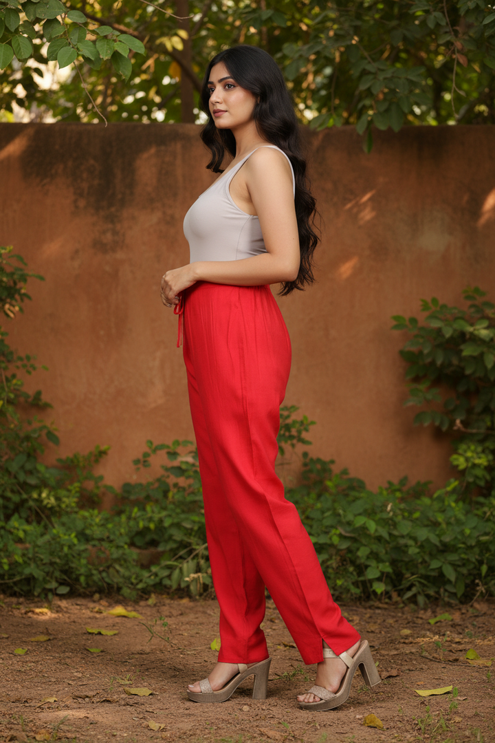 Red Cotton Pants for Women | Straight Fit | All-Day Comfort | Every Day Wear