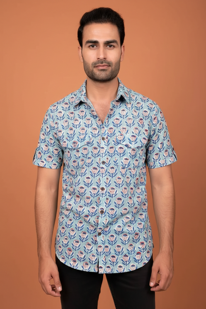 Light Blue Hand Block Print Shirt