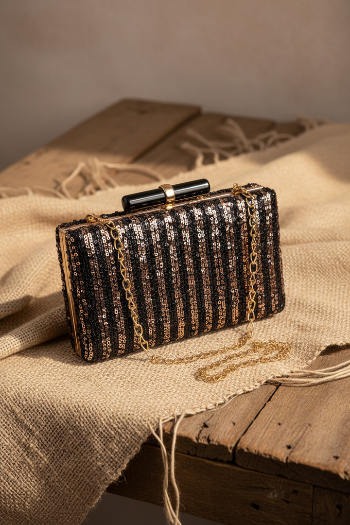Light Gold And Black Clutch