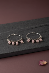 Light Pink Rose Beaded Dangler Hoops