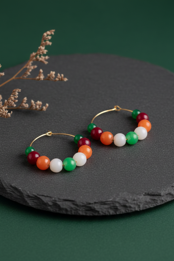 Lightweight Coloured Stones Hoop Earrings
