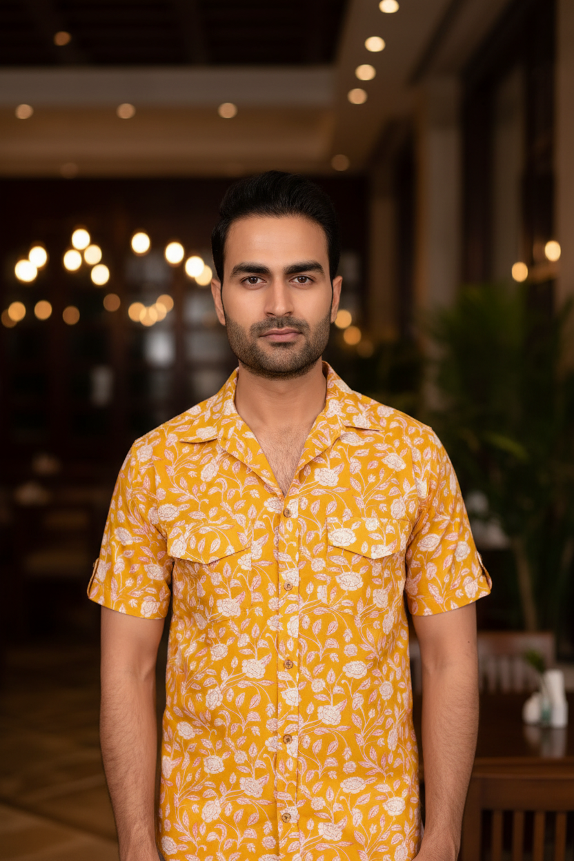 Mango Yellow Printed Shirt