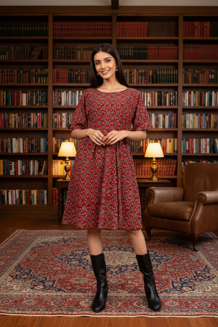 maroon-pocket-tie-up-dress