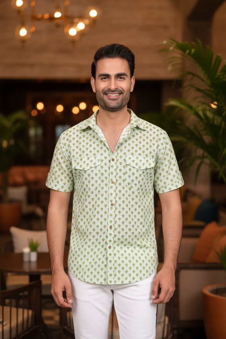 Mint Green Lotus Printed Shirt