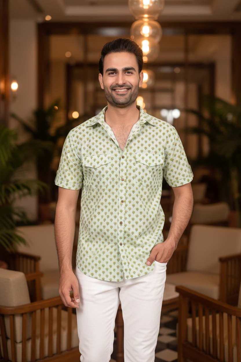 Mint Green Lotus Printed Shirt