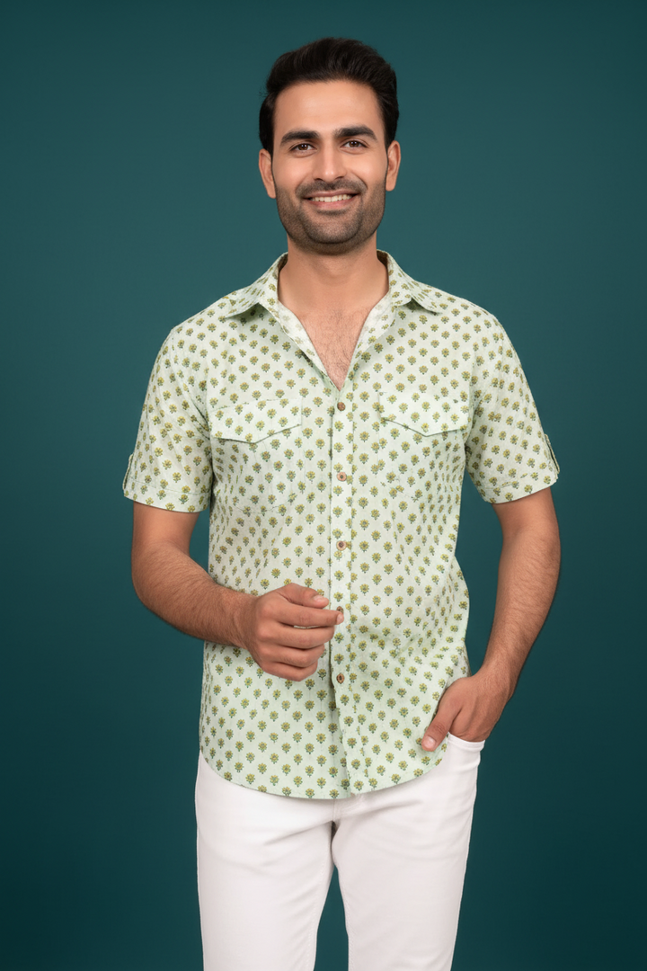 Mint Green Lotus Printed Shirt