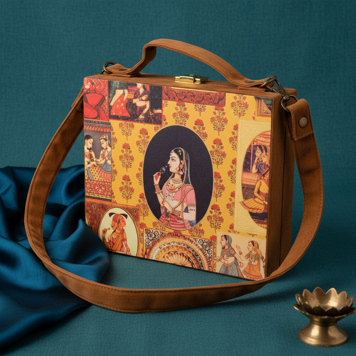 Yellow And Brown Suitcase Clutch