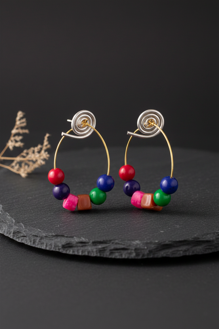 Multi Coloured Brass Hoop Earrings
