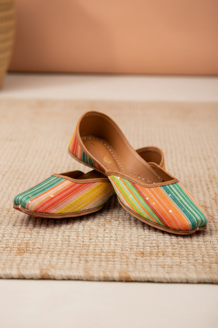 Multicolor Striped Jutti with Thread and sequins.