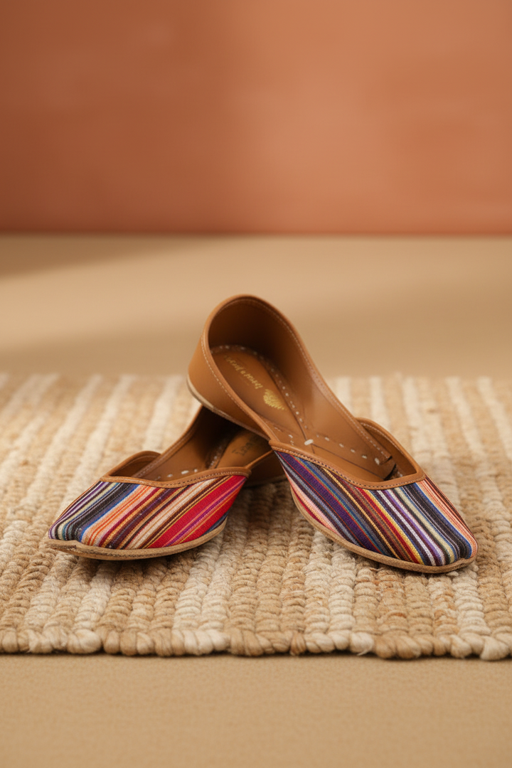 Multicolor Striped Jutti with Thread and sequins