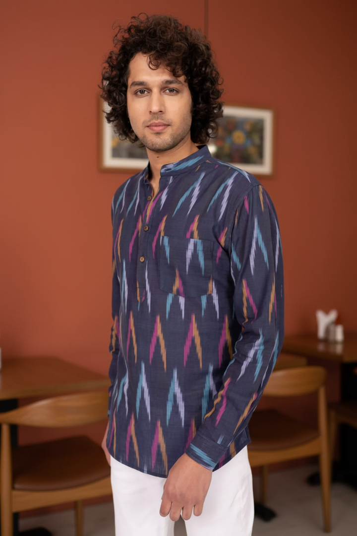 Navy Blue Ikat Kurta