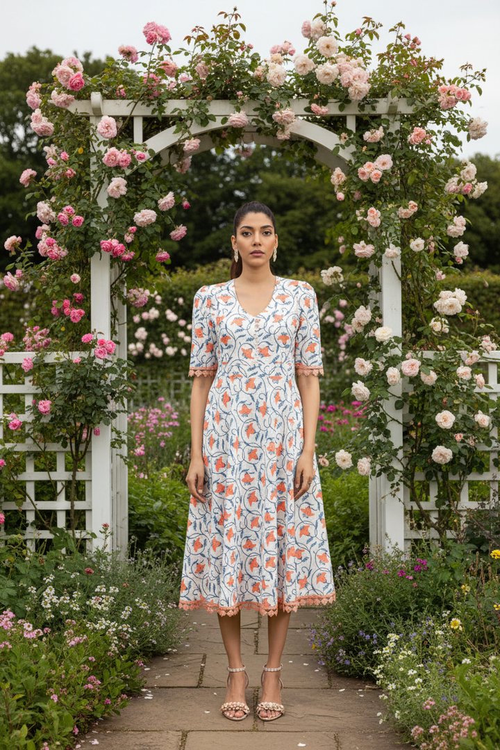 off-white-with-blue-peach-hand-block-printed-dress