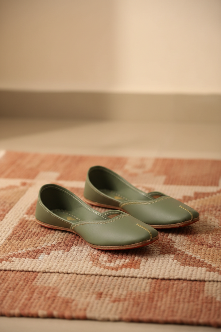 Olive Green Faux Leather Jutti
