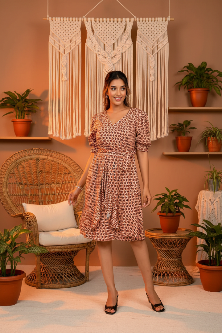 orange-and-black-geometric-short-dress