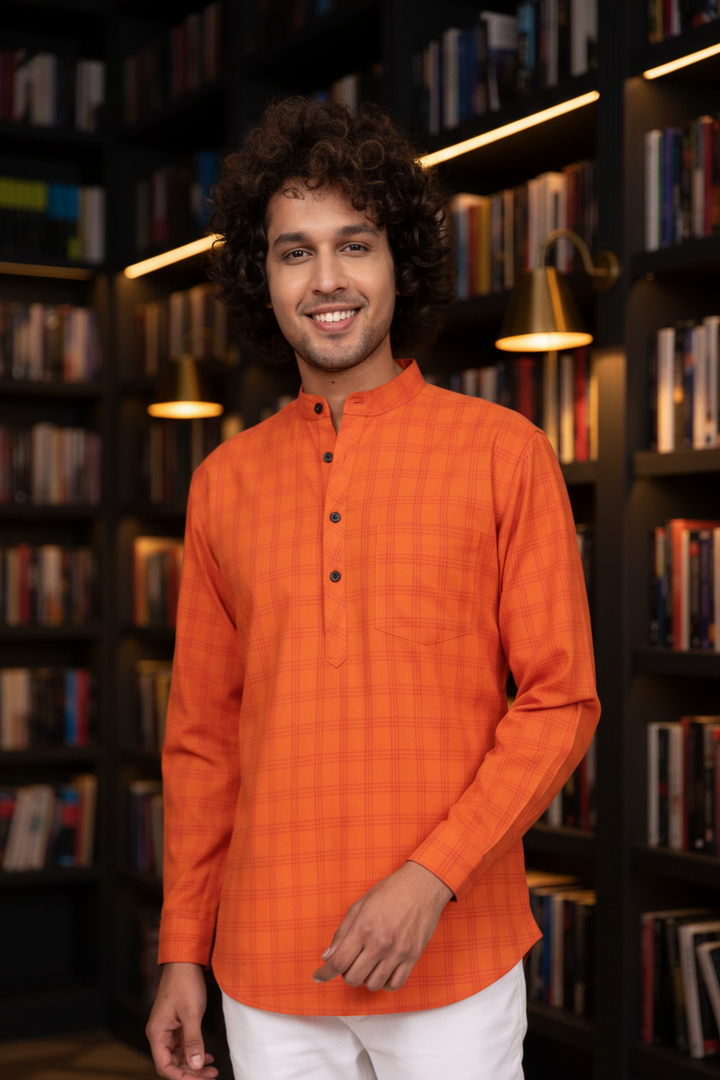 Orange Checks Kurta