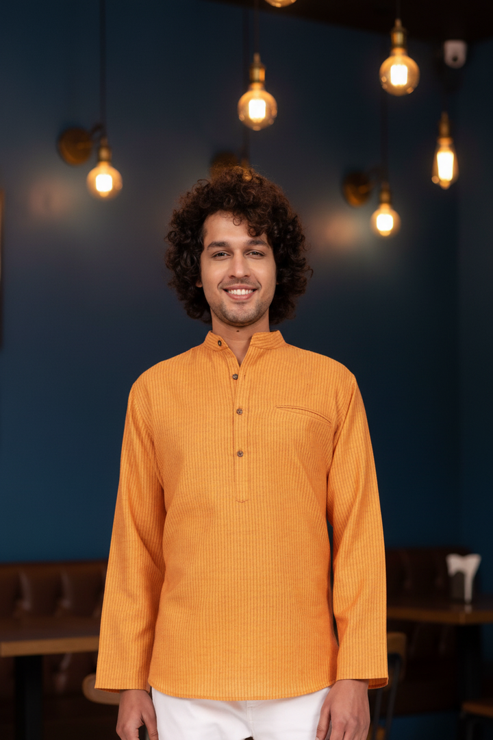 Orange Striped Short Kurta