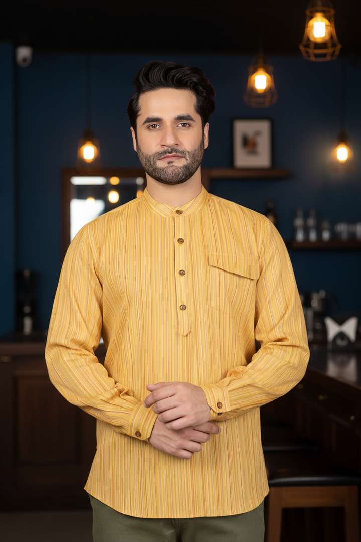 Orange Woven Striped Kurta