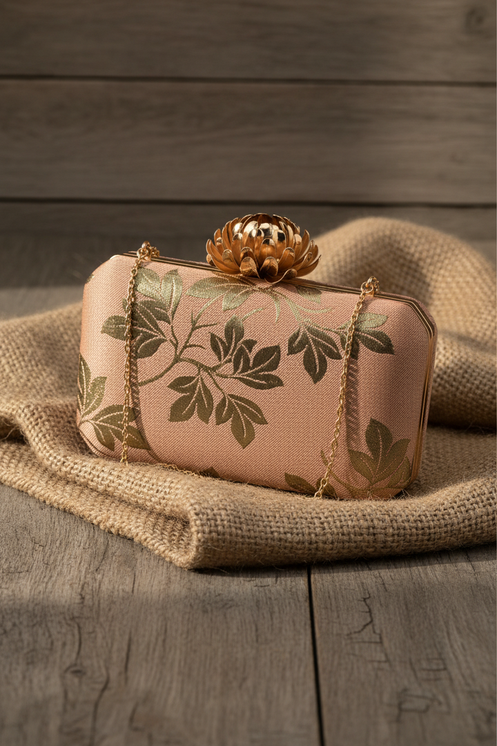 Peach Foil Print Silk Clutch