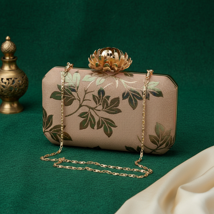 Peach Foil Print Silk Clutch