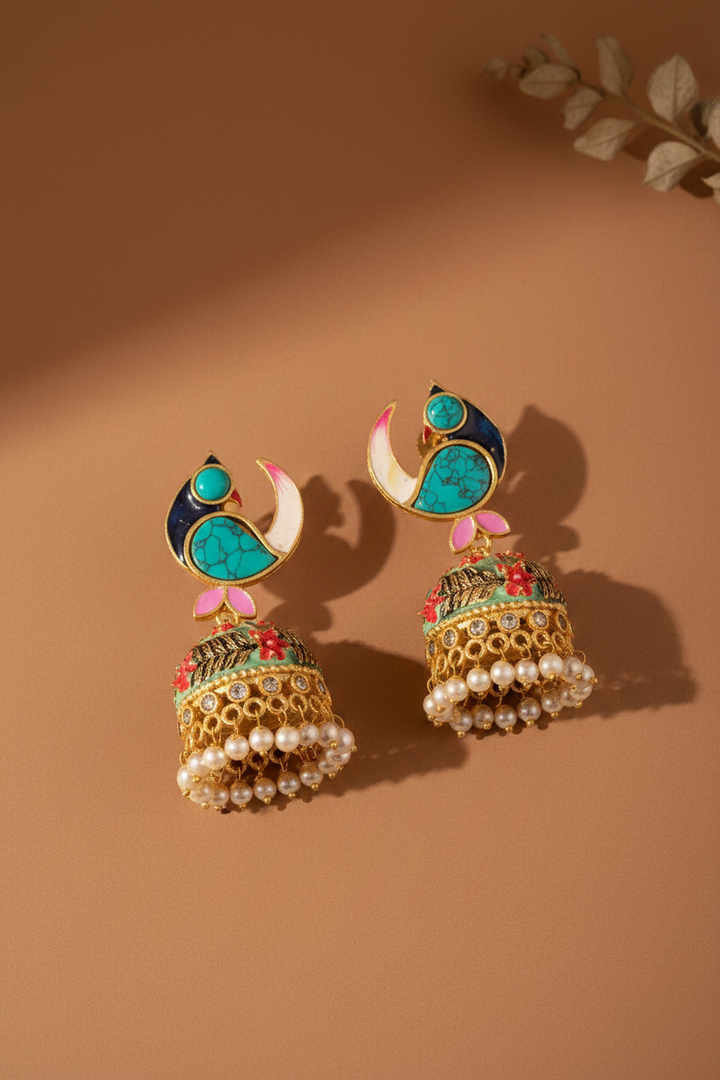 Peacock Motif Mint Colour Jhumki