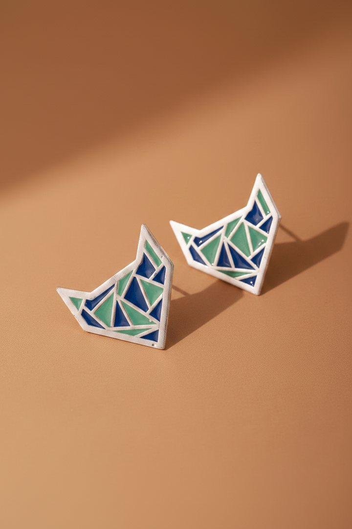 Pentagon Shape Blue Earring