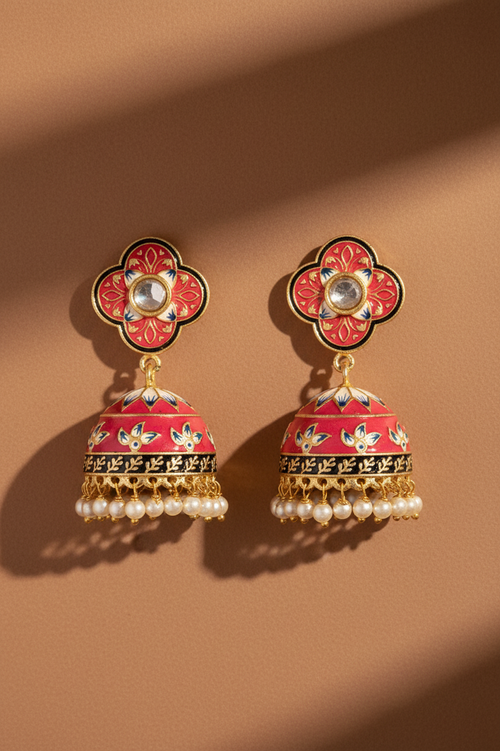 Pink Enamelled Flower Jhumki
