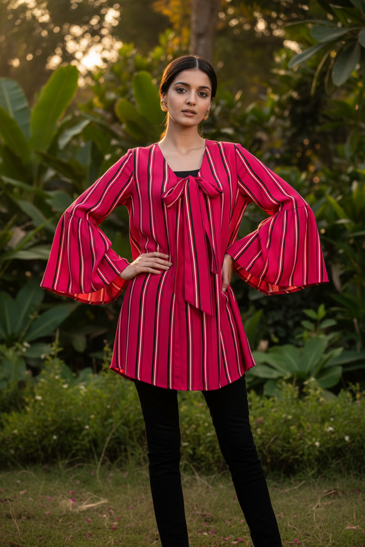 pink-stripe-flared-shirt